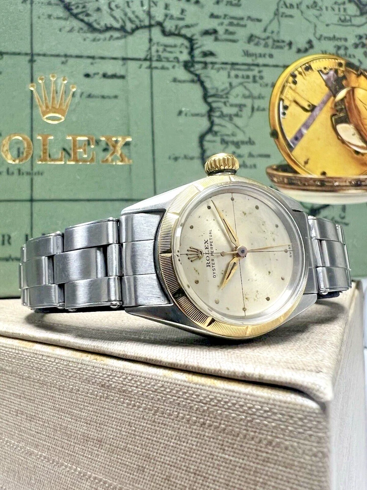 Damas Rolex Oyster Perpetual Oro Acero Inoxidable Zephyr Champagne 6623 Sin Fecha 1960 Foto 4 de 4