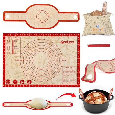 3PCS Silicone Bread Sling & Baking Mat Set   Reusable Non-Stick Sourdough Kit