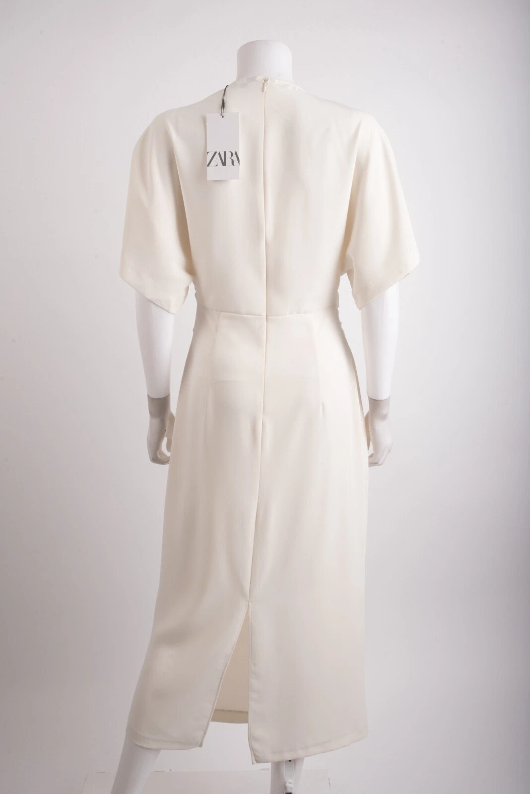 OFF WHITE Abito donna Zara drappeggiato aderente taglia S bianco sporco plissettato lati 5029 163 nuovo con etichette