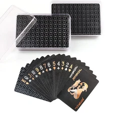 2 Decks Black Plastic Playing Cards Waterproof Standard Index w/ Case Waterproof