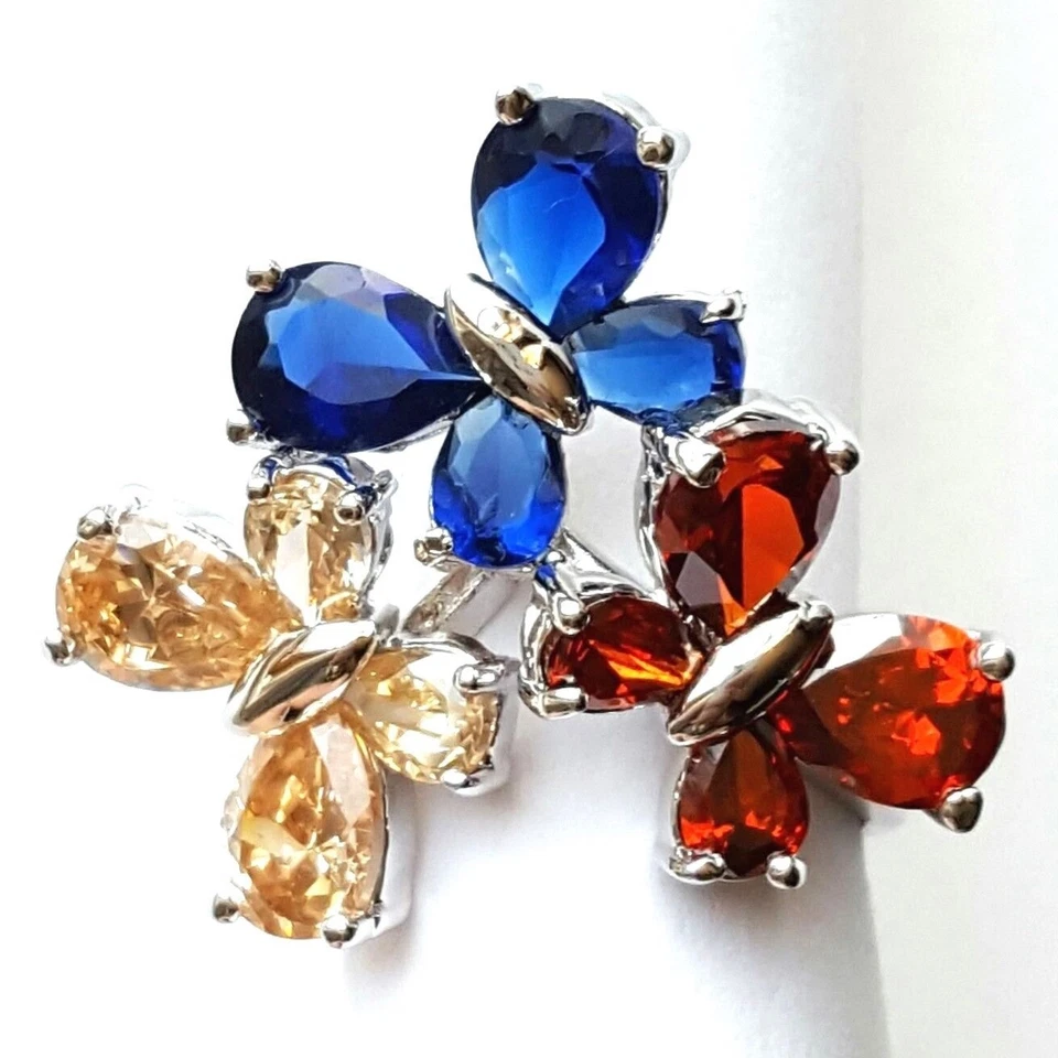 (GR. 6,7) SCHMETTERLING TRIO RING Saphir Granat Citrin 0,925 STERLINGSILBER