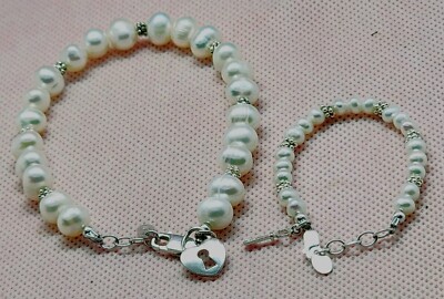 STERLING ''Cherished  Memories''  Cultured PEARL  Bracelets  Mother & Child SS925 