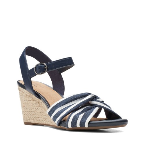 Clarks Margee Beth Womens Navy Blue Leather Espadrille High Wedge Sandals |  eBay