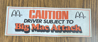 Vintage McDonalds Big Mac Attack Bumper Sticker Unused 12  X 4.5 