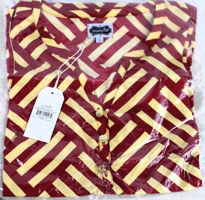 NWT Mud Pie Game Day Tunic Red & Gold Geometric Gold Buttons Women's Size S 4-6