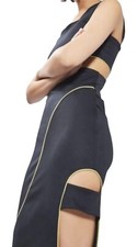 Top Shop Body Con Dress Sz-8 Black Neon Yellow Cut Outs Party Club Wear NEW