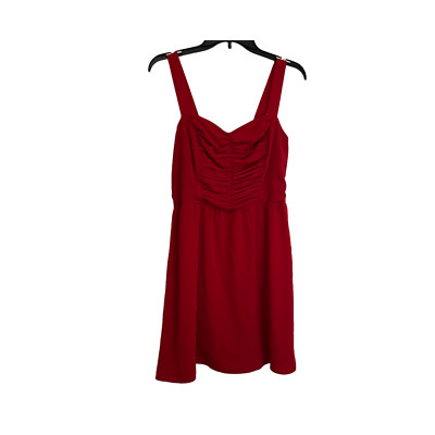 Love Reign Ruched Pleated Sleeveless Tank Red Dress Knee Length Womens Size M