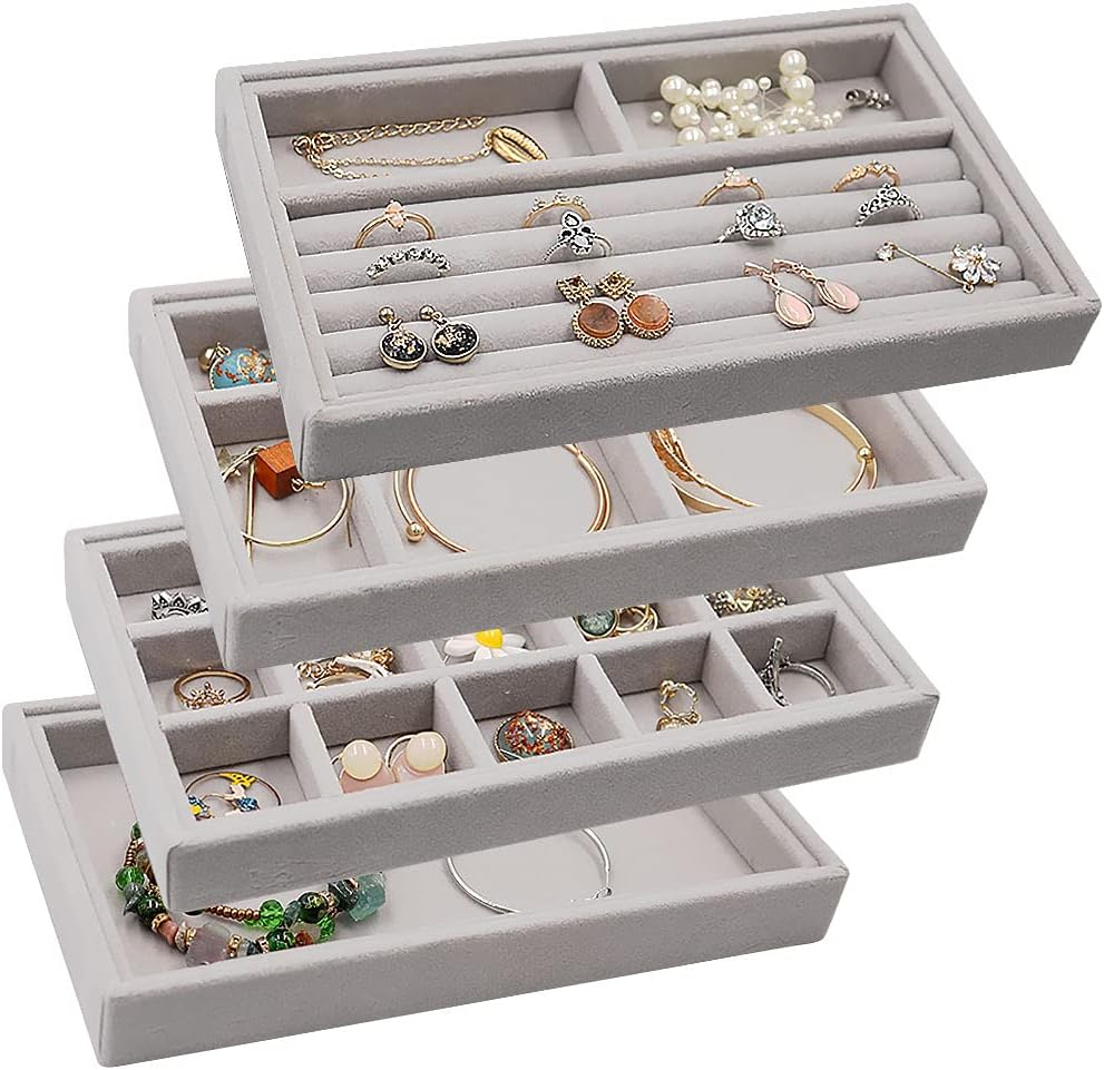 Velvet Stackable Jewelry Organizer Tray for Earrings and Drawer Storage-image