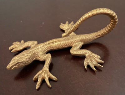 Vintage Solid Brass Small LIZARD SALAMANDER Sculpture Art Figurine