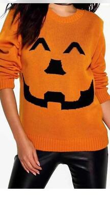 Womens Halloween Pumpkin Face Long Sleeve Jumper Lightweight