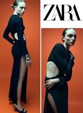 ZARA WOMEN NEW COLLECTION BLACK LONG DRESS CUT-OUT DETAIL SZ S 