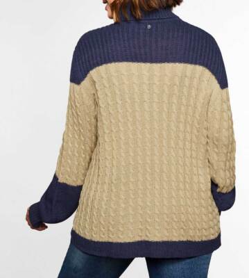 SHEEGO Damen Rollkragen-Pullover Zopfmuster, nachtlila-camel