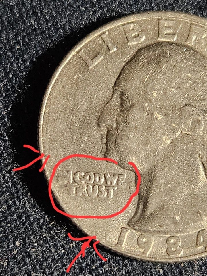 1984 P Quarter Errors Off Center, Filled In "P", Missing Letters In God We Trust - Image 3 of 4