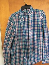 Gap Slim Fit Dress Shirt Medium Blue Red Mint Plaid
