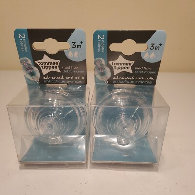 NEW Tommee Tippee 3m+ Medium Flow Advanced Anti-Colic Nipples 2 In Each Package