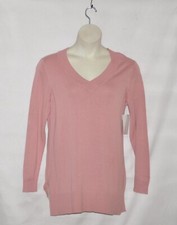 Joan Rivers Long Sleeve V-Neck Tunic Sweater Size S Pink