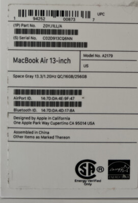 MacBook Air 本体 箱・保証書付き US配列 Apple MacBook Air 13-inch box only Size: 13 In X 9.1 In X 2.3 In