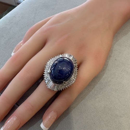 Natural 54 ct Star Sapphire and Diamond Ballerina Ring in Platinum - HM2636AI