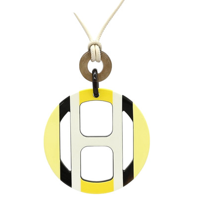 HERMES Necklace H Equipe Buffalo Horn Leather Lacquer Asiligree