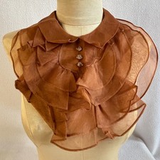 Vintage 1930s Brown Organza Ruffled Jabot Collar Insert