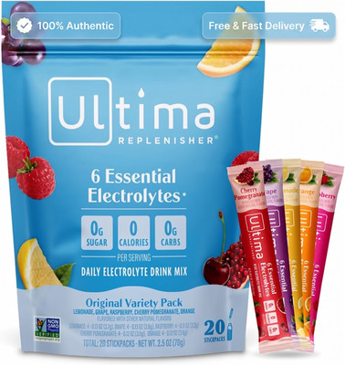 Ultima Replenisher Daily Electrolyte Powder Drink Sugar Free Original Variety 20