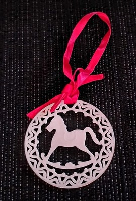 Lenox China Yuletide Christmas Tree Ornament Flat Round Rocking Horse