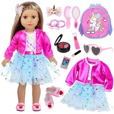 American 18 Inch Doll Clothes and Makeup Accessories Set Includes Clothes Bac...