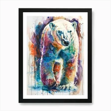 Polar Bear Colourful Watercolour 4  Framed Wall Art Poster Canvas Print Picture