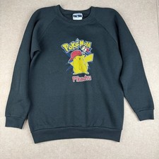 Vintage Fruit Of Loom Sweatshirt Youth XL Black Pokemon Pikachu Cartoon 90s