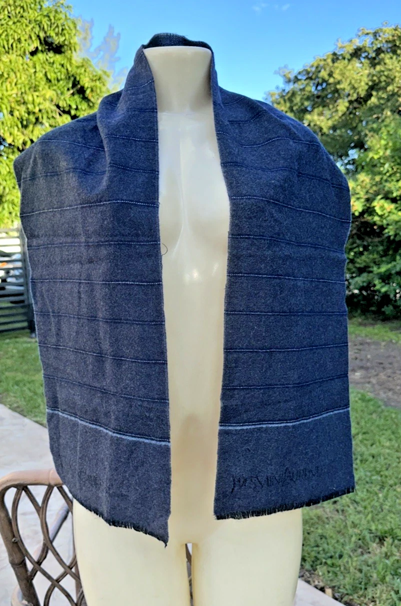 VINTAGE YSL YVES SAINT LAURENT WOOL STRIPED SCARF NECK WARMER 56" x 10.5"