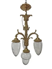 Antique French bronze & glass chandelier