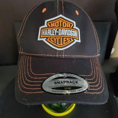 Harley-Davidson Bar & Shield Yupoong Snapback Hat Black Orange Contrast Stitch