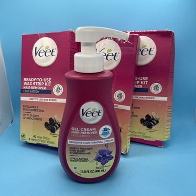 Hair Remover, Veet Gel Hair Removal Cream Sensitive, 13.oz/ 3 Wax Strips Boxes