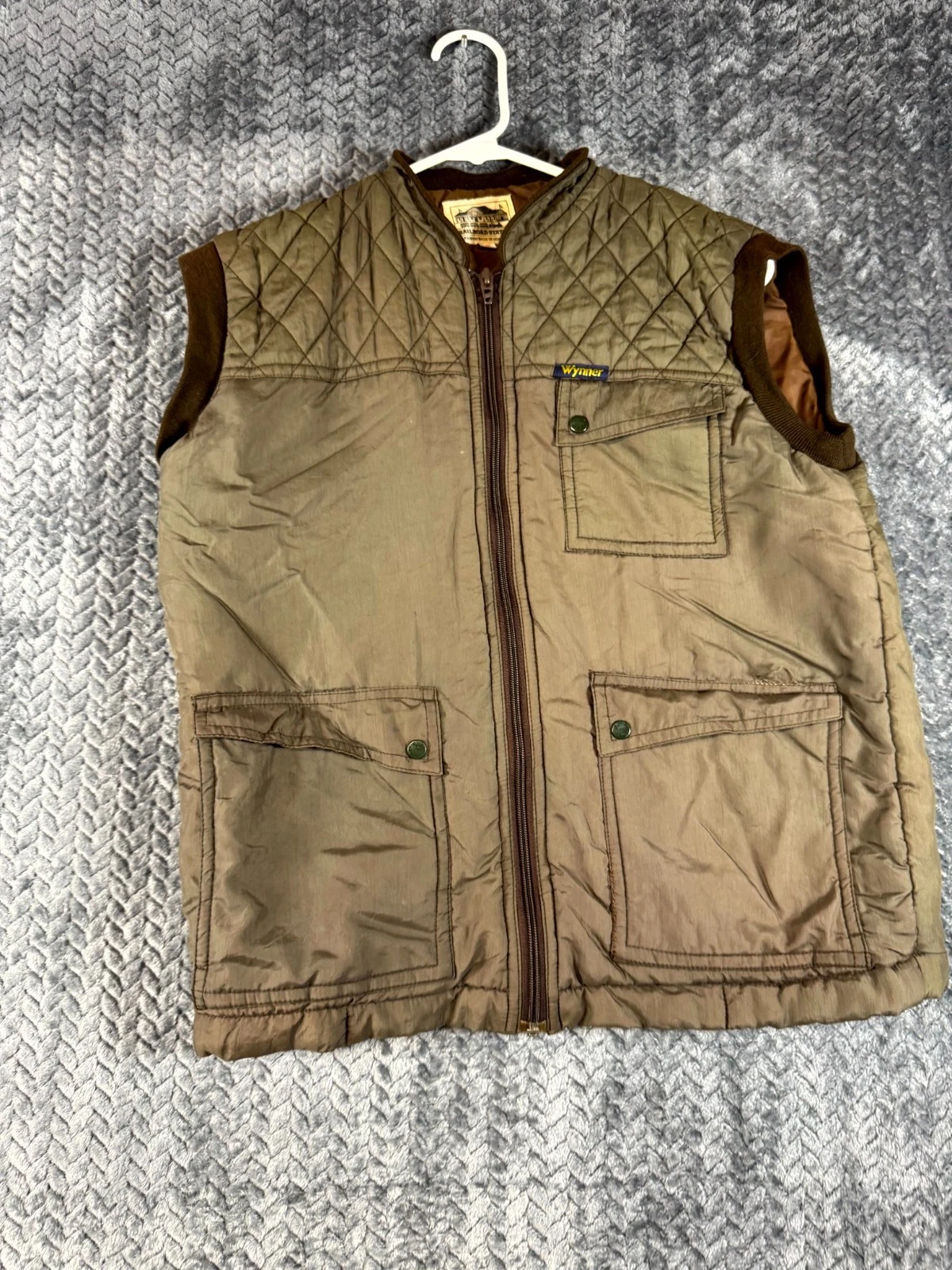 Railroad Station Wynner Quilted Utility Vest Mens Medium Brown Outdoor Zip Up