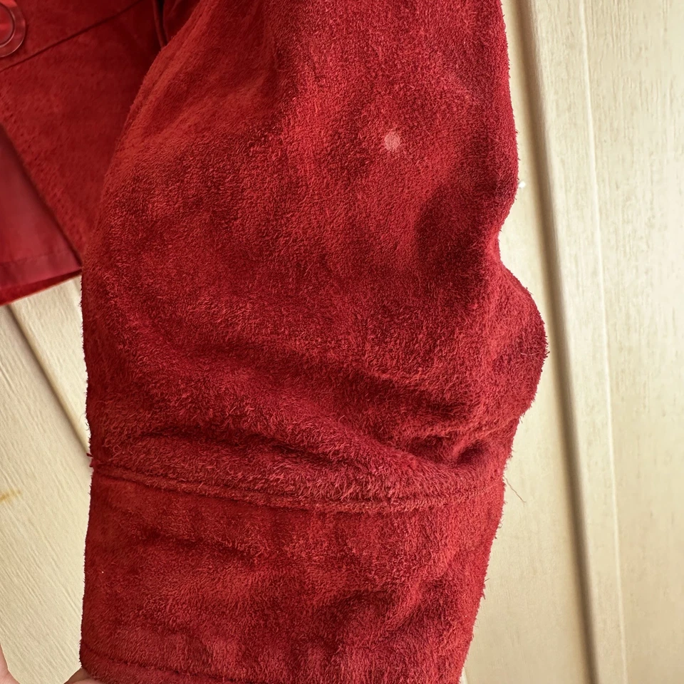 Chaqueta Blazer Grande Bernardo Roja Gamuza Cuero Genuino Años 90 Y2K Preparación Clásica De Colección Foto 2 de 4