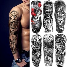 6 Sheets Realistic 18.8x6.68 Inch Pack of 6 , Lion Sleeve Tattoos 6 Sheets
