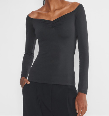 Aritzia Contour Ortega Long Sleeve Sweetheart Off-the-shoulder Top Black L NEW