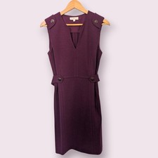 Tory Burch Womens Declan Plum V-Neck Sleeveless Dress Wool Mix Small