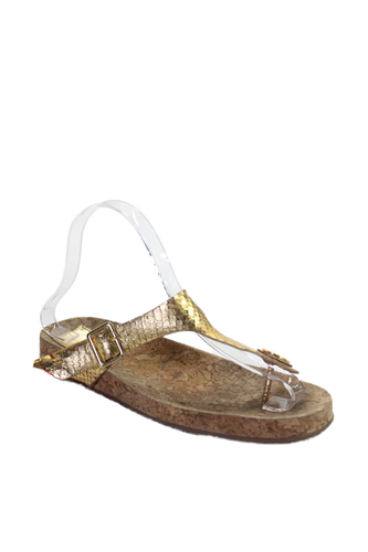 Tory Burch Womens Leather Snakeskin Print Thong Slide On Sandals Gold ...