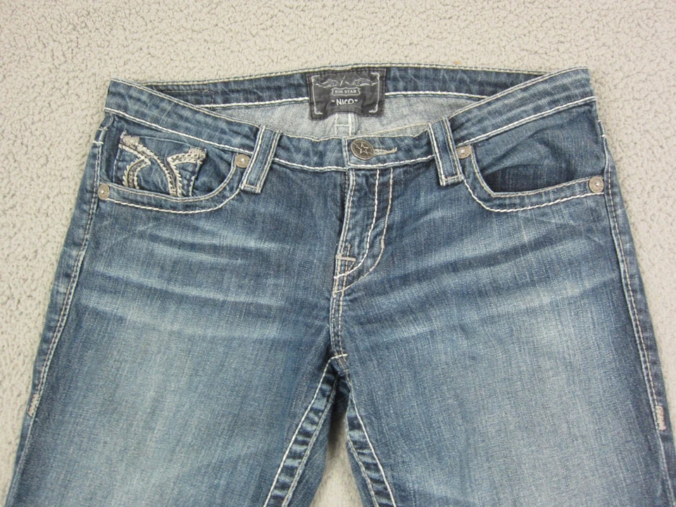 Big Star Jeans Womens 36x31 L Blue Denim Nico Straight Embroidered Low Rise - Image 2 of 4