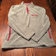 LL Bean Fleece Pullover Womens XL Grey/dk Pink Snap Sweatshirt Pockets Warm 