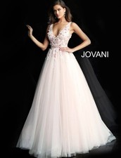 Jovani Size 10 61109 Floral Applique Prom/Wedding Dress In Blush