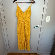 Francesca's Mustard Yellow Lace Midi Dress Boho Cottagecore Button Front L
