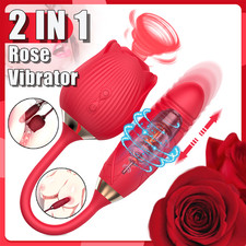 Rose Clit G-spot Vibrator Oral Sucking Thrusting Dildo Bullet Sex Toys for Women