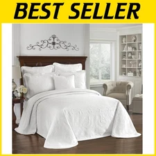 King Charles Modern Farmhouse Bedspread, 100% Cotton, White