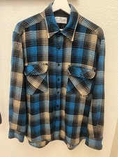 Sears Roebuck Acrylic Wool Long Sleeve Plaid Shirt Blue Size L