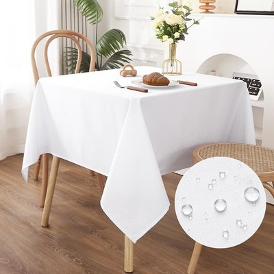 AooHome Tischdecke Wasserdicht 120 x 120 cm Leinenoptik Weiß
