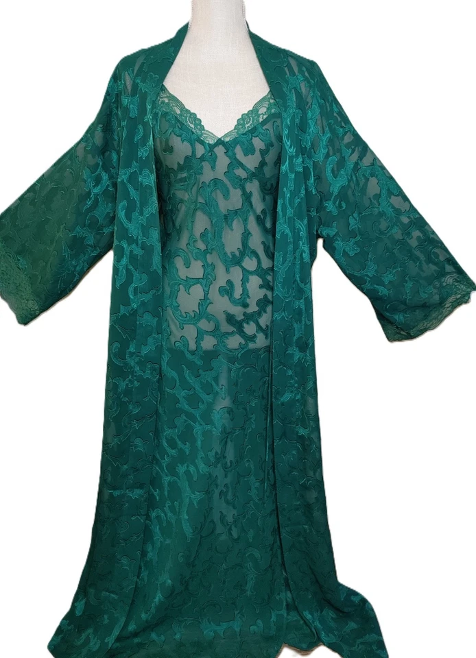 Vintage Victorias Secret Vestido e Roupão Coroa Dourada Etiqueta Conjunto Peignoir tamanho M Verde - Imagem 3 de 4