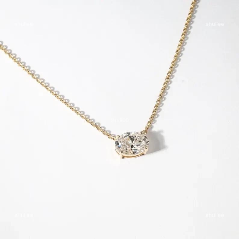 14K Gold Lab Grown Diamond Father's Day Chain Art Deco Daughter Gift Necklace