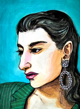 Woman's Portrait in Watercolor and Ink